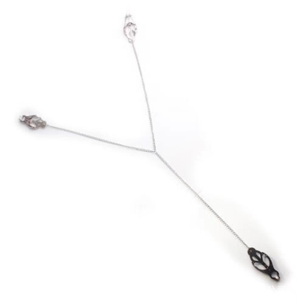 Metal Nipple Clamp Trio – BDSM Chain for Intense Play