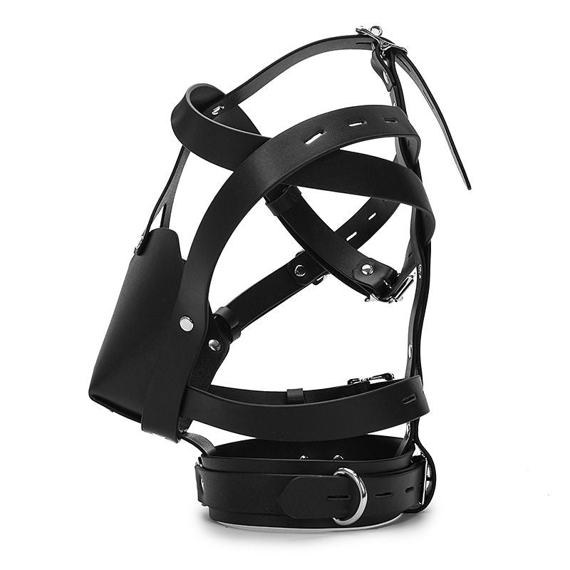 Men’s Bondage Hood – Black PU Leather Adjustable Buckle