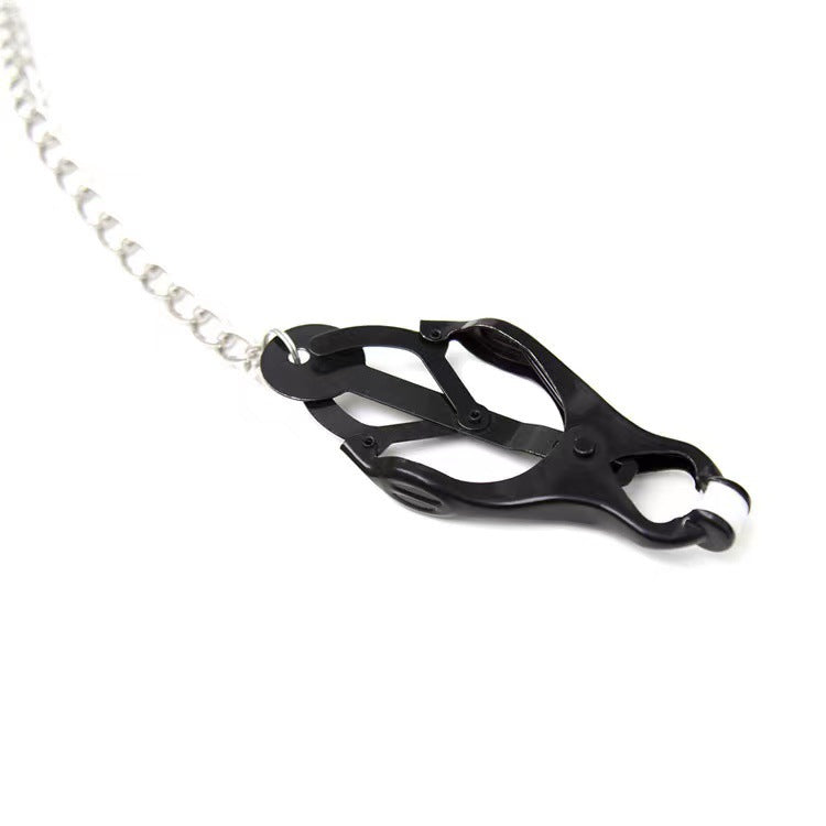 Metal Nipple Clamp Trio – BDSM Chain for Intense Play