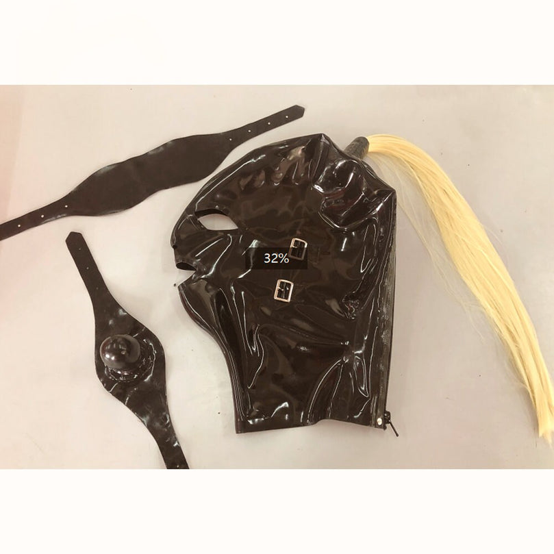 Latex Bondage Headgear Gag for Slaves 